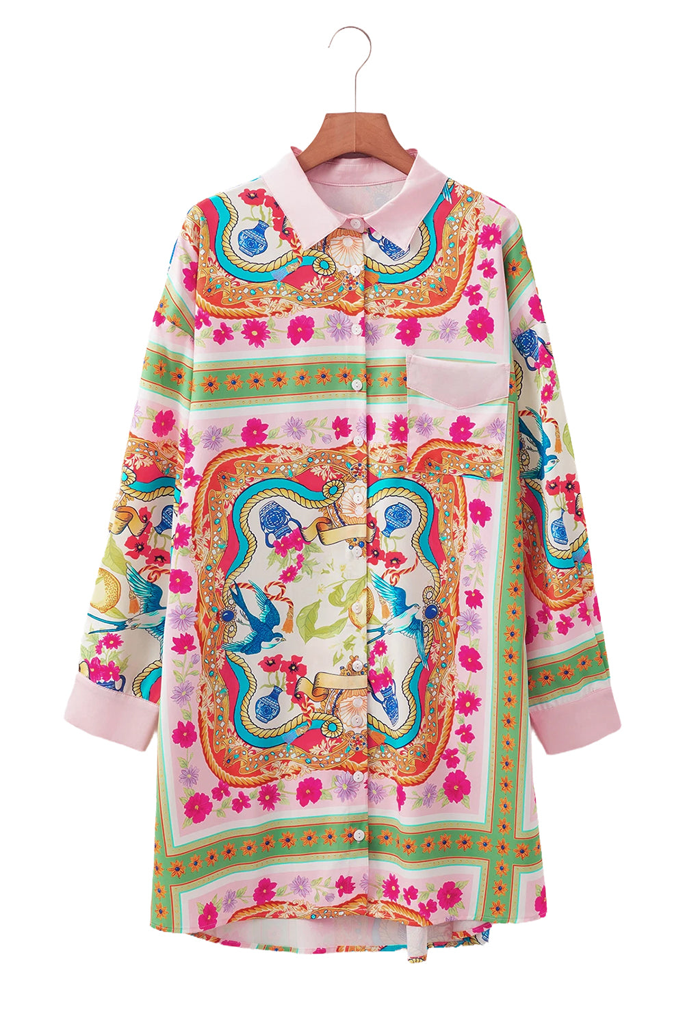 Multicolour Abstract Print Button Long Sleeve Shirt Dress