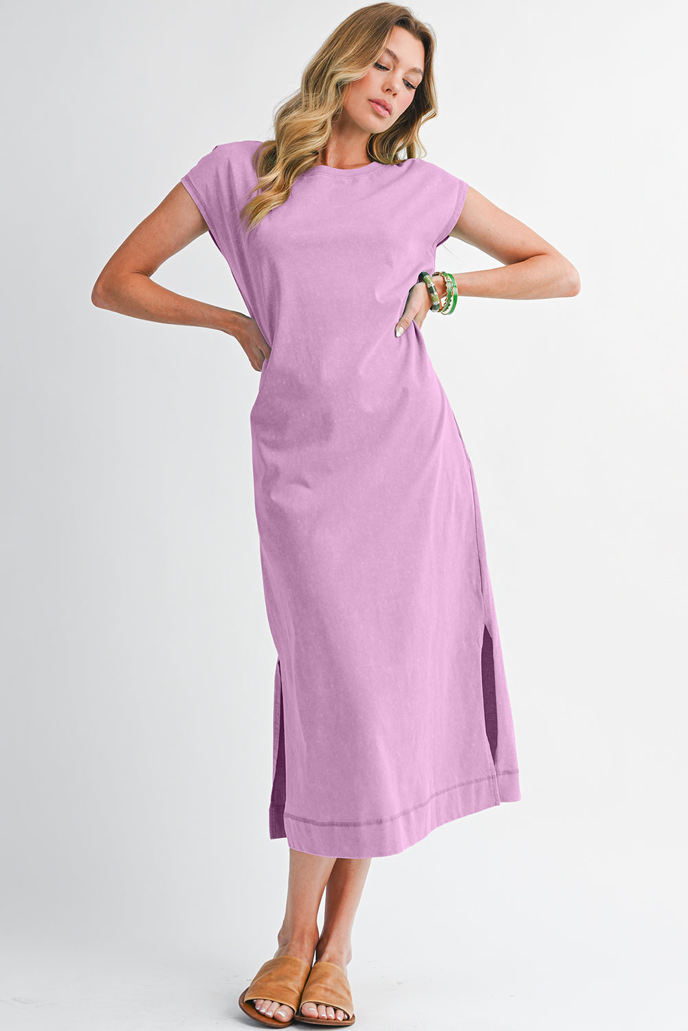 Wisteria Mineral Wash Pocketed T-shirt Dress