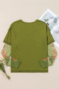 White Floral Mesh Patchwork Sleeve Fake Two-Piece Top