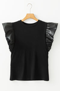 Cinnamon Leather Ruffle Shoulder Blouse