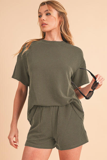 Sam Ribbed Textured Loose Fit Tee & Shorts Set