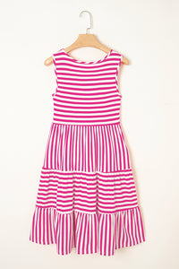 Rose Stripe U Neck Sleeveless Loose Fit Mini Dress
