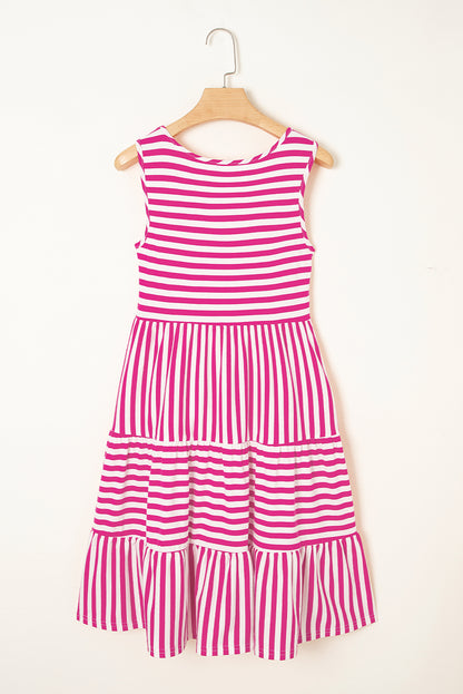 Rose Stripe U Neck Sleeveless Loose Fit Mini Dress