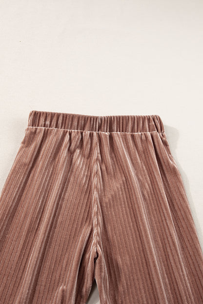 Solid Color High Waist Corduroy Flare Pants