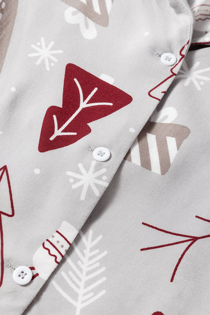 Light Grey Christmas Deer Printed Shirt and Pants Pajama Set