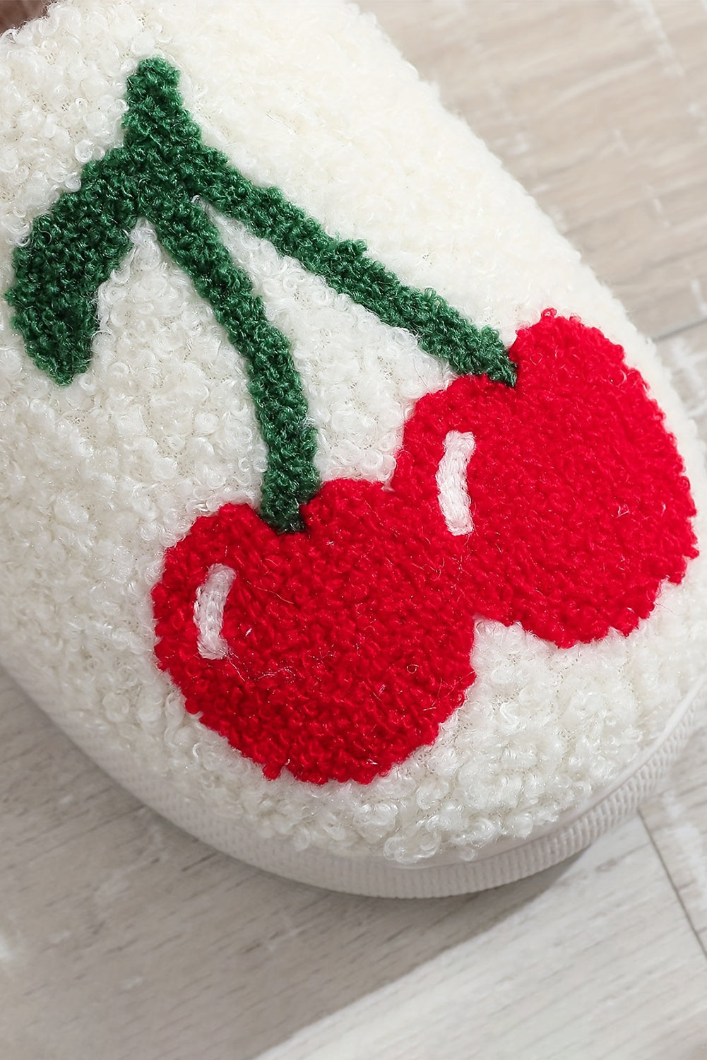 White Cute Fruit Cherry Open Heel Plush Slippers