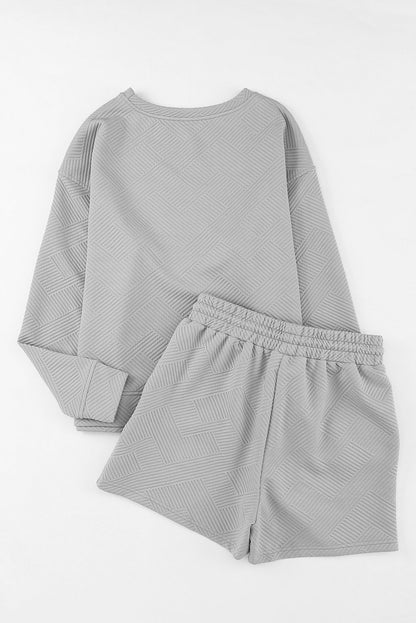 Apricot Textured Long Sleeve Top & Drawstring Shorts Set