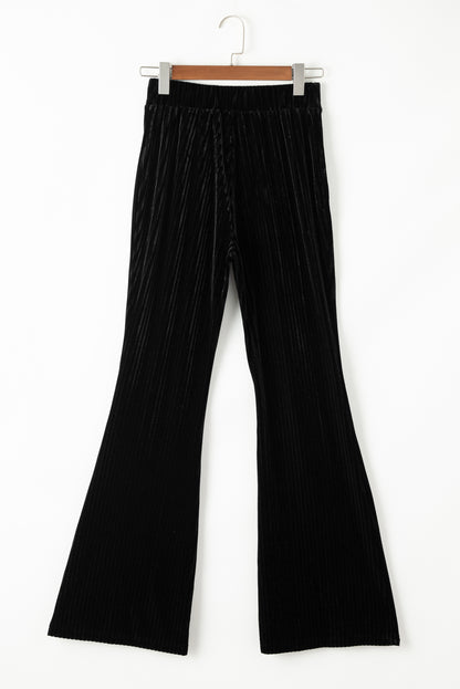 Solid Color High Waist Corduroy Flare Pants