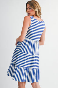 Rose Stripe U Neck Sleeveless Loose Fit Mini Dress