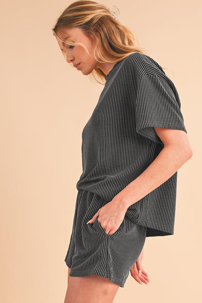 Sam Ribbed Textured Loose Fit Tee & Shorts Set