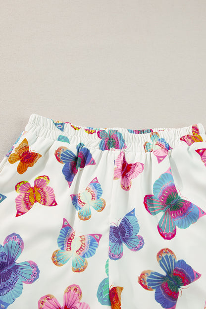 Multicolour Butterfly Print Button-up Shirt & Shorts Pajama Set