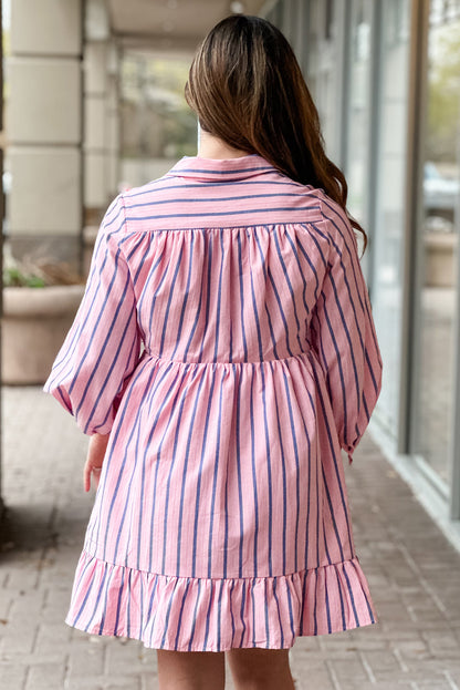 Pink Striped Button-up Mini Shirt Dress