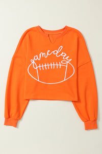 Bright White Game Day Lettering Rugby Notched Neck Cropped Sweatshirt