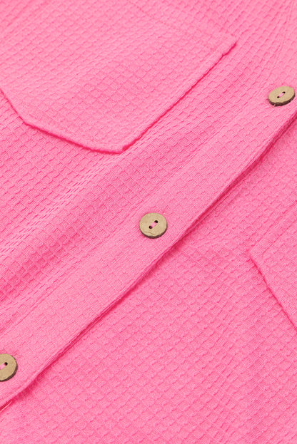 Bright Pink Textured Chest Pocket Half Sleeve Shirt Shorts Set