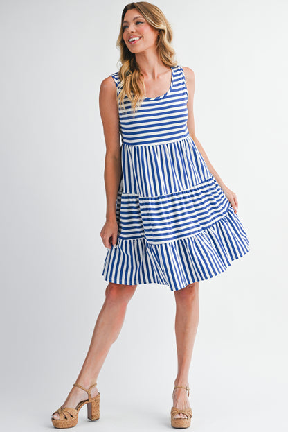 Rose Stripe U Neck Sleeveless Loose Fit Mini Dress