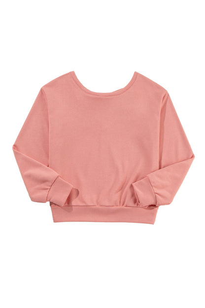 Black Bowknot Plain Round Neck Sweatshirt