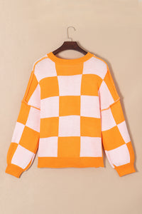 Khaki Plaid Bishop Sleeve Pullover Sweater