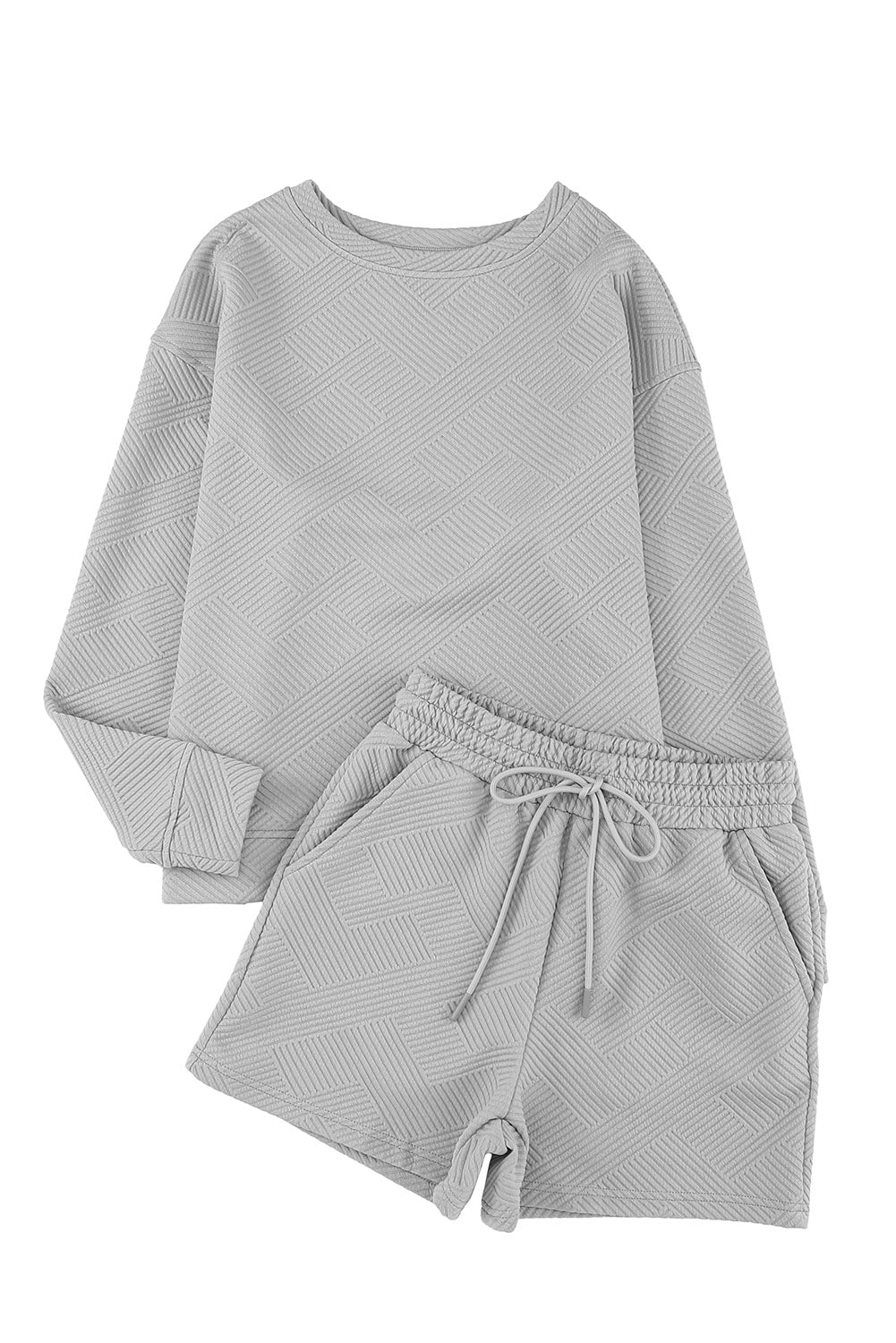 Apricot Textured Long Sleeve Top & Drawstring Shorts Set