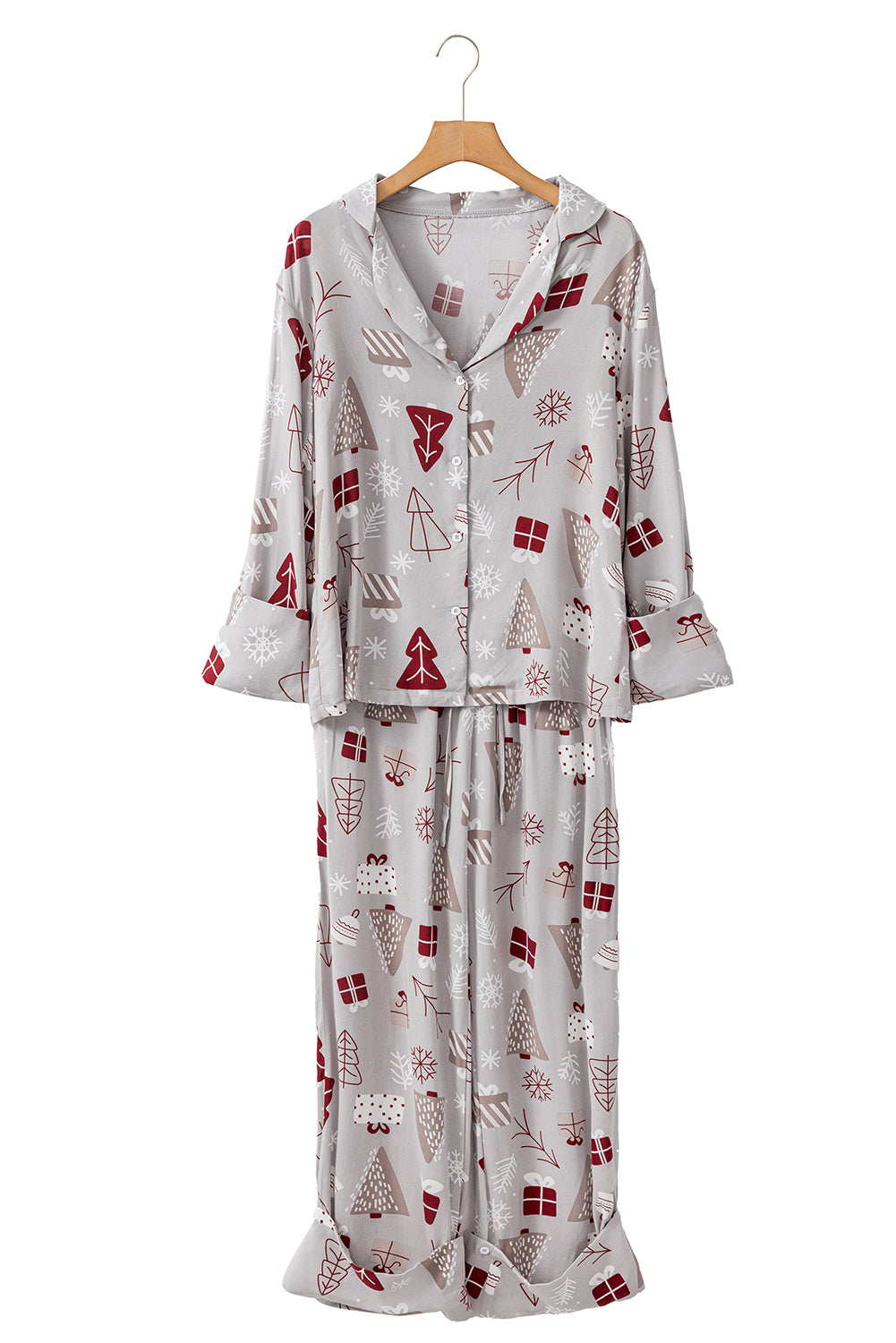 Light Grey Christmas Deer Printed Shirt and Pants Pajama Set