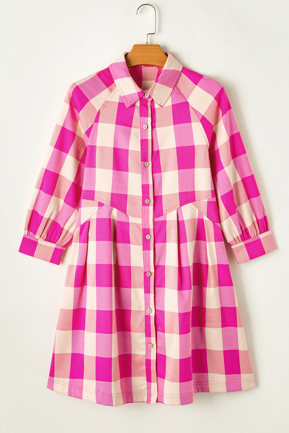 Rose Red Hidden Pocket Plaid Button Down Shirt Dress