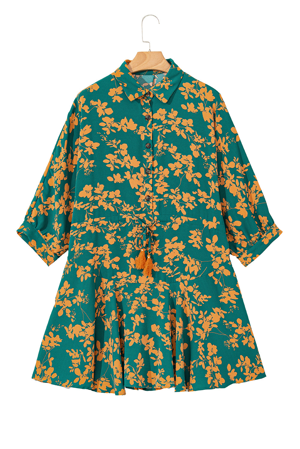 Pink Floral Print Drawstring Flowy Short Dress