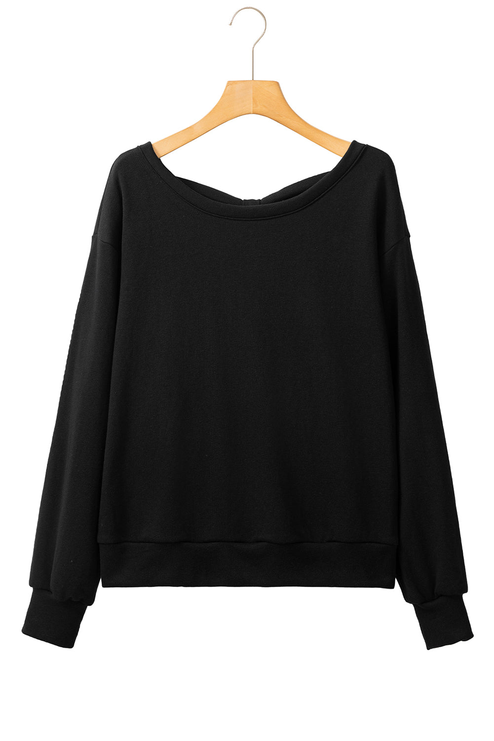 Black Bowknot Plain Round Neck Sweatshirt