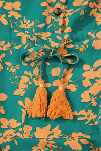 Pink Floral Print Drawstring Flowy Short Dress