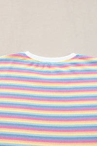 Pink Stripe Rainbow Tee and Tassel Drawstring Wide Leg Pants Set