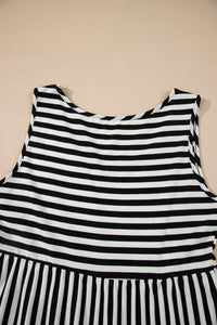 Rose Stripe U Neck Sleeveless Loose Fit Mini Dress