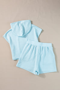 White Textured Cropped Hoodie and Pocketed Shorts Set