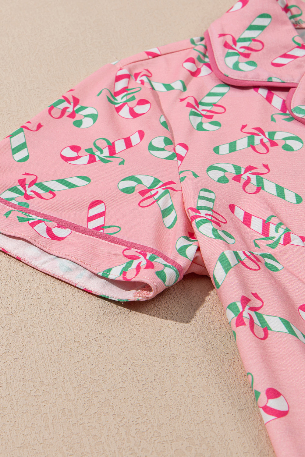 Red Christmas Candy Cane Print Pajama Set