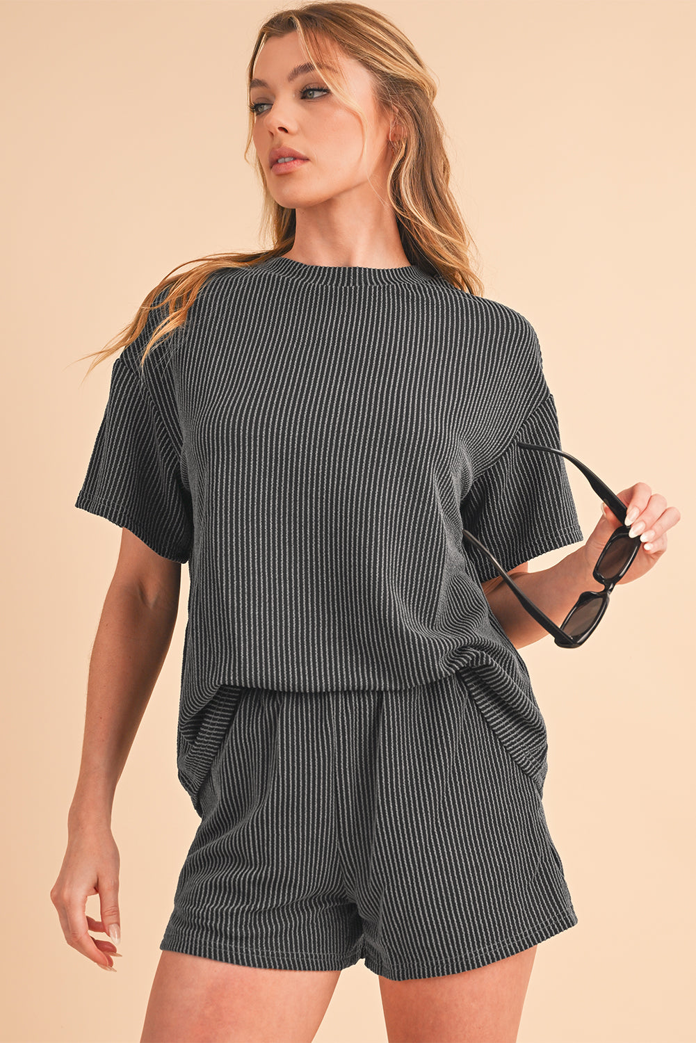 Sam Ribbed Textured Loose Fit Tee & Shorts Set