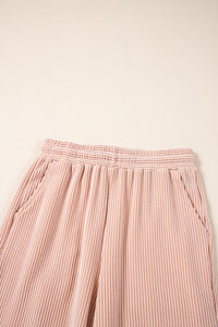 Wild Wind Solid Corded Short Sleeve T Shirt and Wide Leg Pants Set