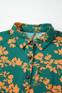 Pink Floral Print Drawstring Flowy Short Dress