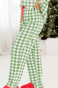 Fiery Red Plaid Print Shirt and Drawstring Pants Pajama Set