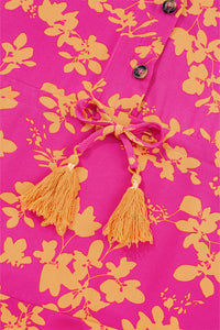 Pink Floral Print Drawstring Flowy Short Dress