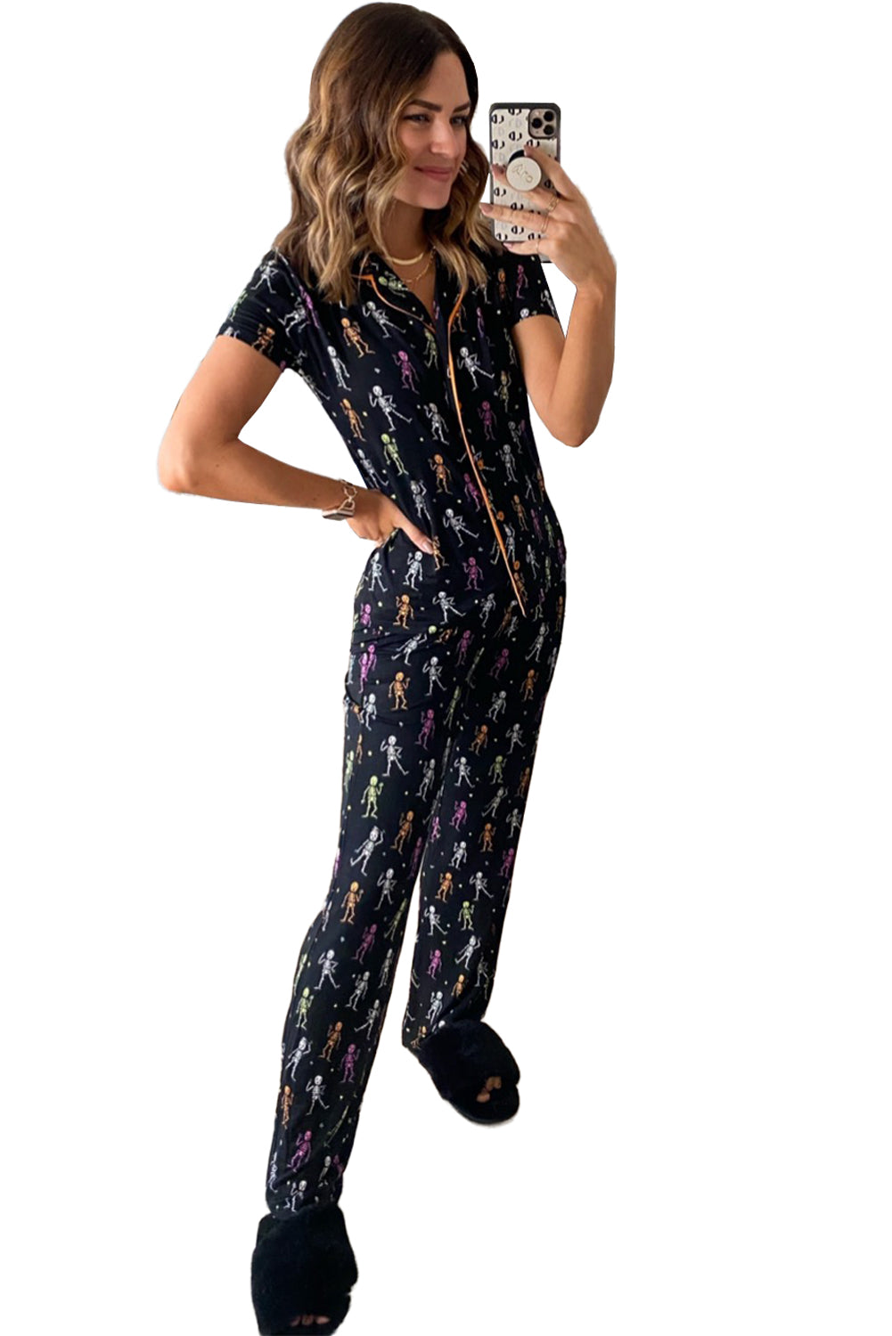 Black Halloween Ghost Short Sleeve Shirt Pajama Set