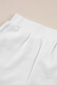 White Textured Cropped Hoodie and Pocketed Shorts Set