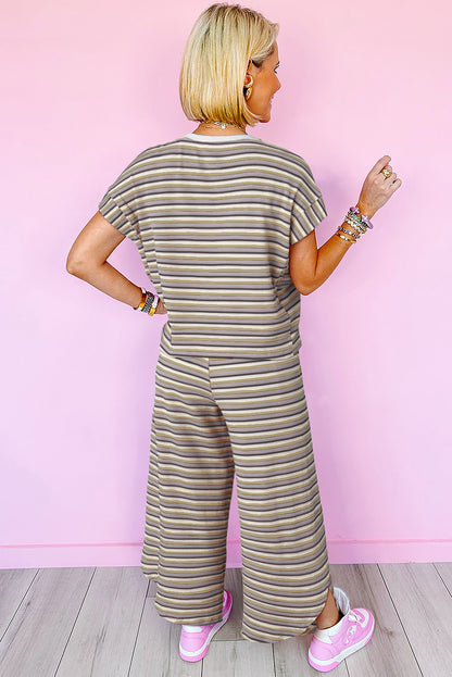 Pink Stripe Rainbow Tee and Tassel Drawstring Wide Leg Pants Set