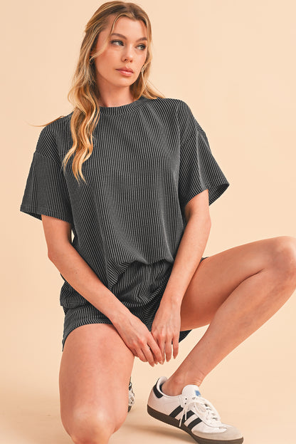 Sam Ribbed Textured Loose Fit Tee & Shorts Set