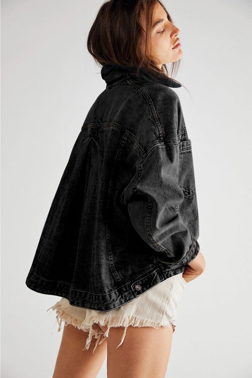 Washed Oversized Pocketed Denim Jacket