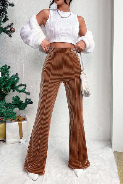 Solid Color High Waist Corduroy Flare Pants