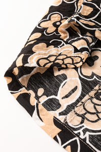 Black Boho Floral Smocked V Neck Bracelet Sleeve Blouse