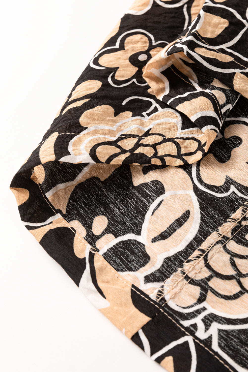 Black Boho Floral Smocked V Neck Bracelet Sleeve Blouse