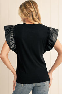 Cinnamon Leather Ruffle Shoulder Blouse