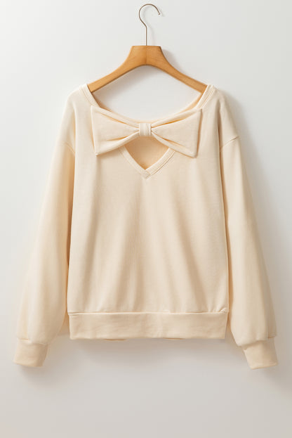 Black Bowknot Plain Round Neck Sweatshirt