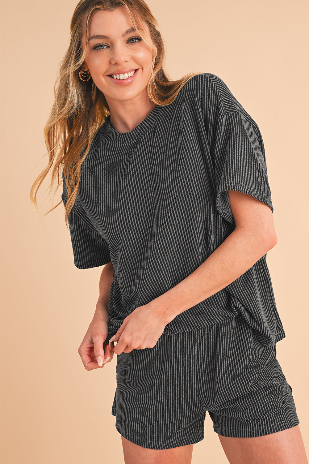 Sam Ribbed Textured Loose Fit Tee & Shorts Set