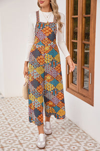 Multicolour Boho Floral Print Cropped Wide Leg Overalls