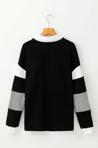 Dark Blue Striped Patchwork Collar Sweatshirt