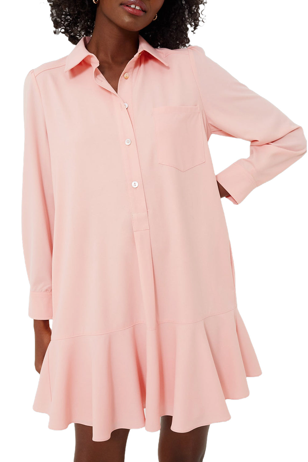 Delicacy Plain Ruffle Hem Mini Shirt Dress